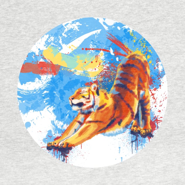 Stretching Tiger - Colorful Animal Illustration by Flo Art Studio